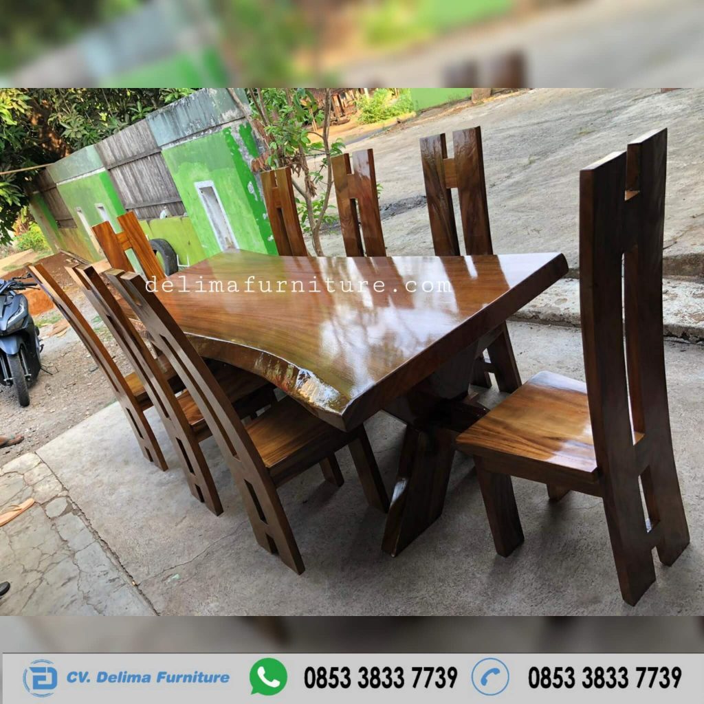 Set Meja Makan Kayu Antik Trembesi Utuh Firniture Jati Jepara