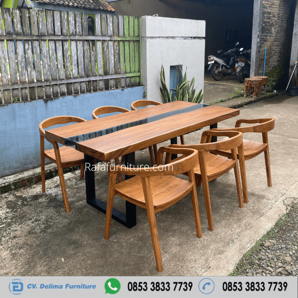 Set Meja Makan Minimalis River 2 Meter Firniture Jati Jepara