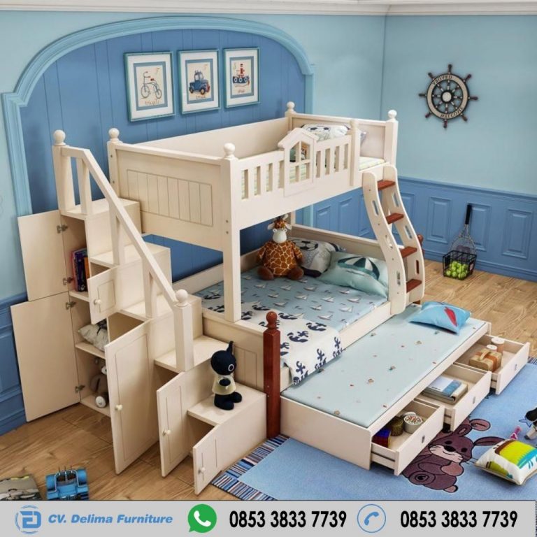 Kasur Anak Tingkat Putih Tangga Lemari delimafurniture.com