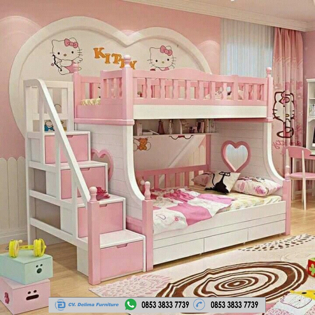 Tempat Tidur Tingkat Hello Kitty Putih Pink