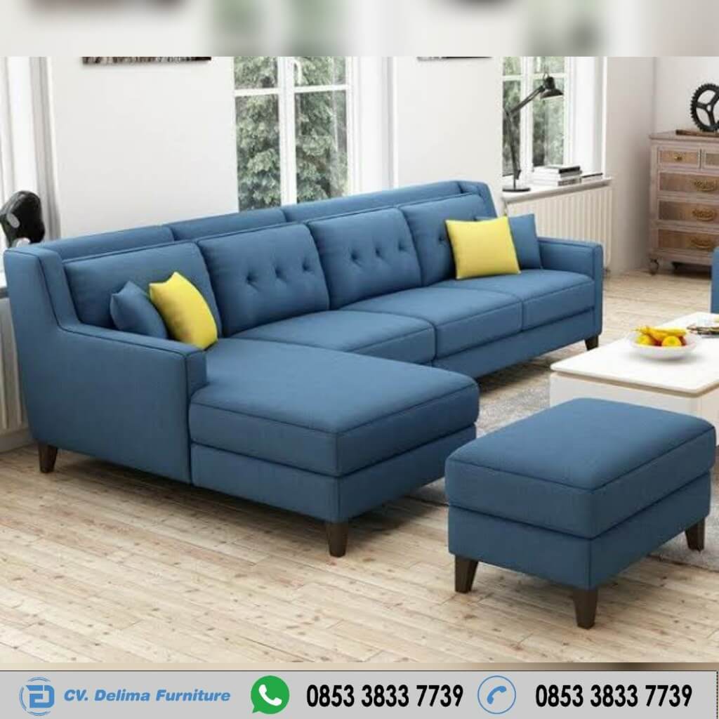 Kursi Sofa Sudut Warna Biru Laut Minimalis