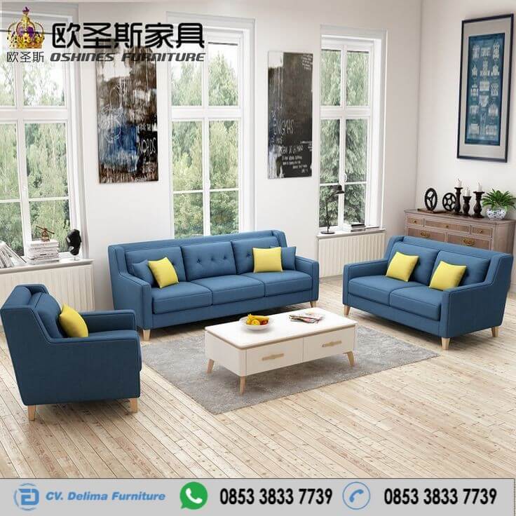 Set Kursi Tamu Sofa Biru Muda 3 2 1 Modern