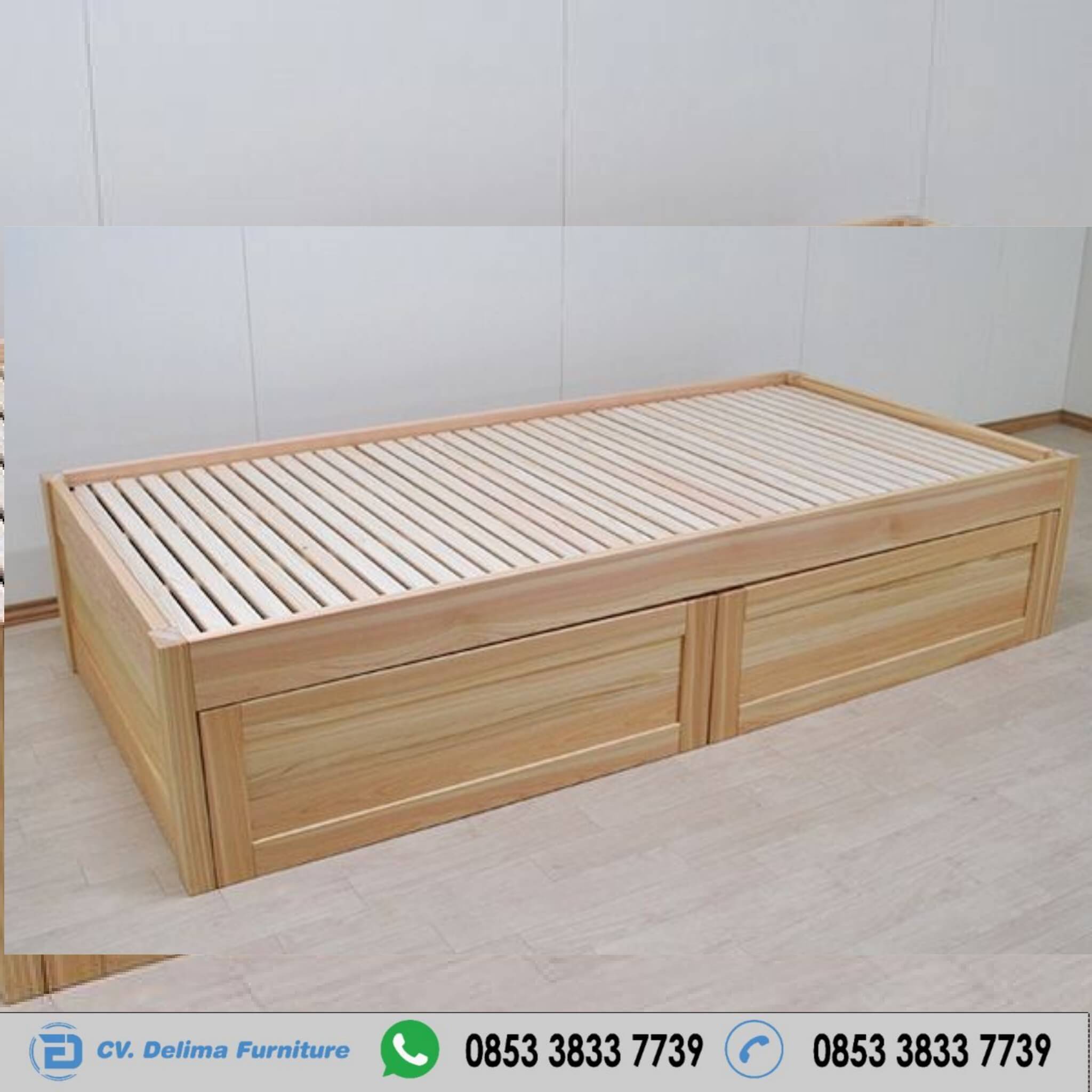 Jual Tempat Tidur Kayu Jati Simpel Sederhana Tanpa Headboard Murah