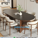 Meja Makan Oval Jati Kaki Kayu Ve