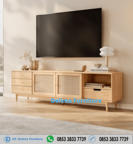 Meja TV Rotan Kayu Jati Minimalis Modern