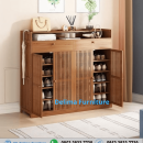 Rak Sepatu Minimalis Kayu Jati 4 Pintu