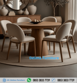 Set Meja Makan Bundar Minimalis 6 Kursi