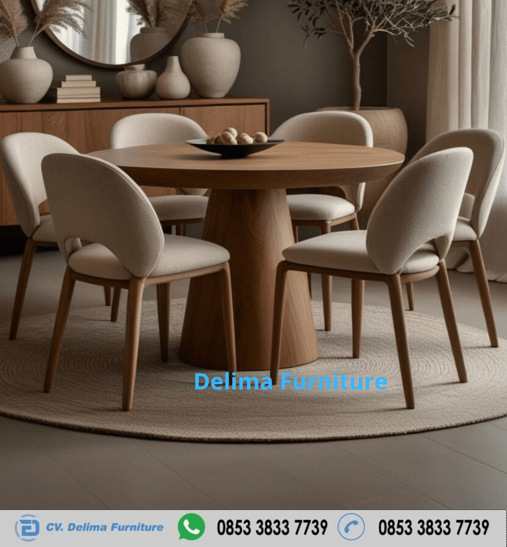Set Meja Makan Bundar Minimalis 6 Kursi
