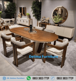 Set Meja Makan Kayu Jati Oval Yousef
