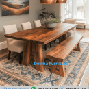 Set Meja Makan Kayu Solid 1 Bangku 3 Kursi