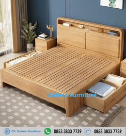Tempat Tidur Kayu Jati Solid Minimalis Rectangel