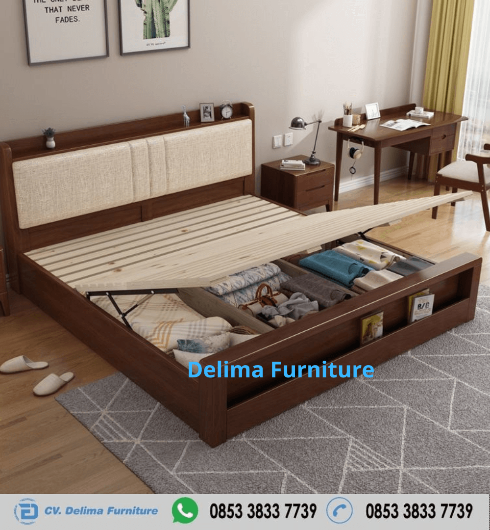 Tempat Tidur Minimalis Modern Jati Trundle