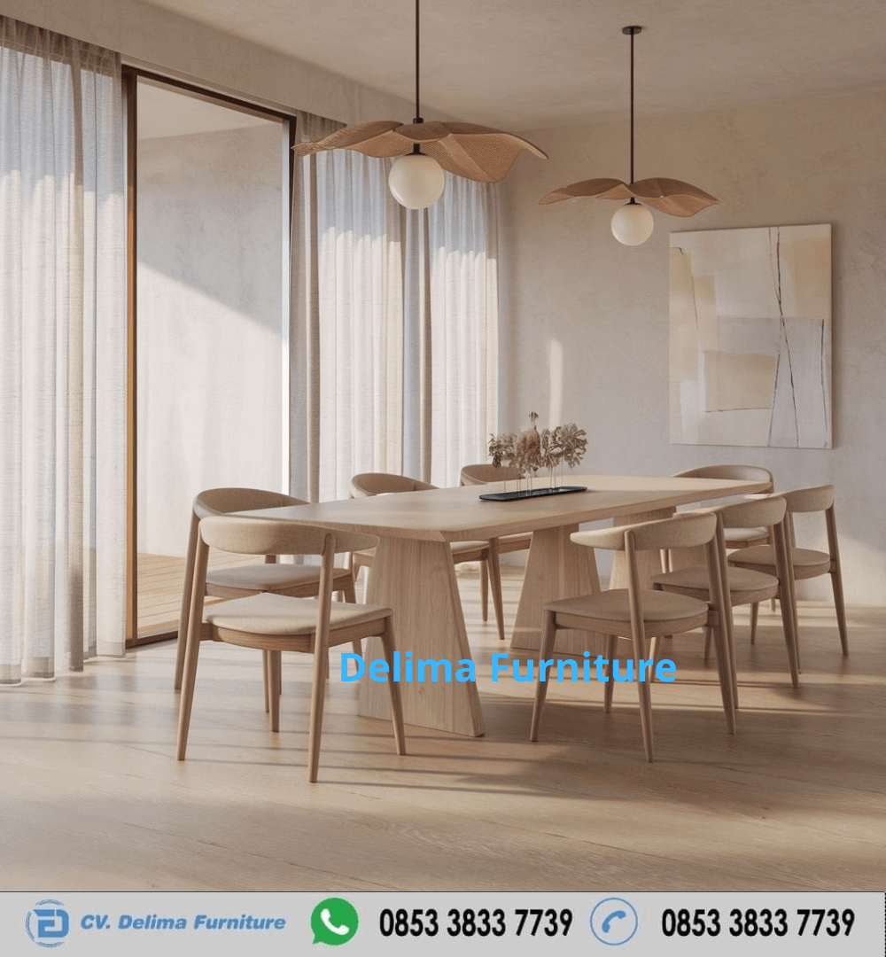 Dining Table Natural Minimalis Modern 6 Kursi