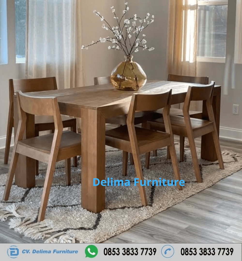 Meja Makan Modern Kayu Natural