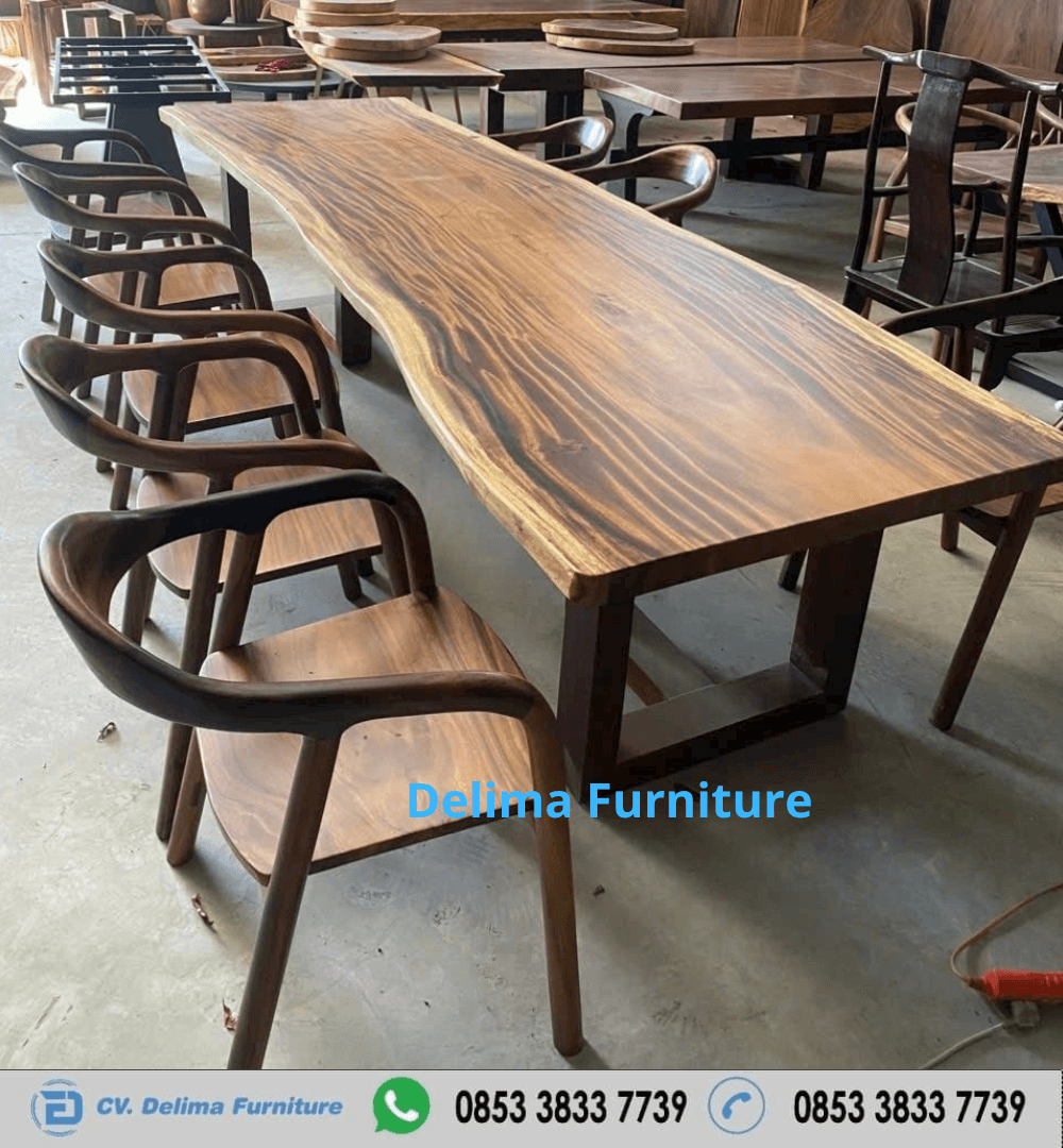 Meja Makan Solid Kayu Trembesi Kursi Elegan