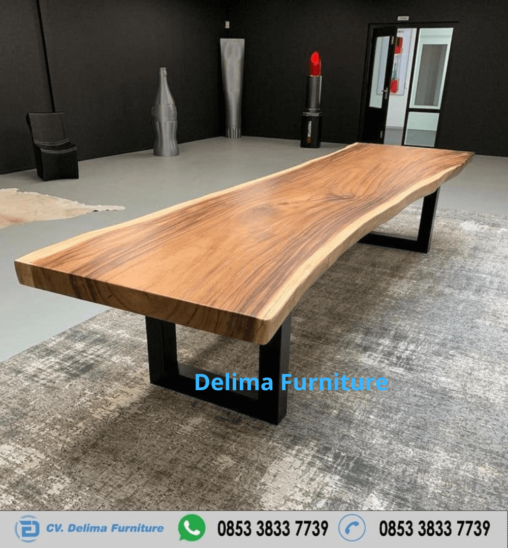 Meja Rapat Kayu Solid Utuh Besar Tanpa Sambung