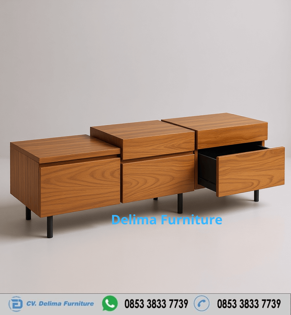 Meja Tv Minimalis Kayu Jati 5 Laci
