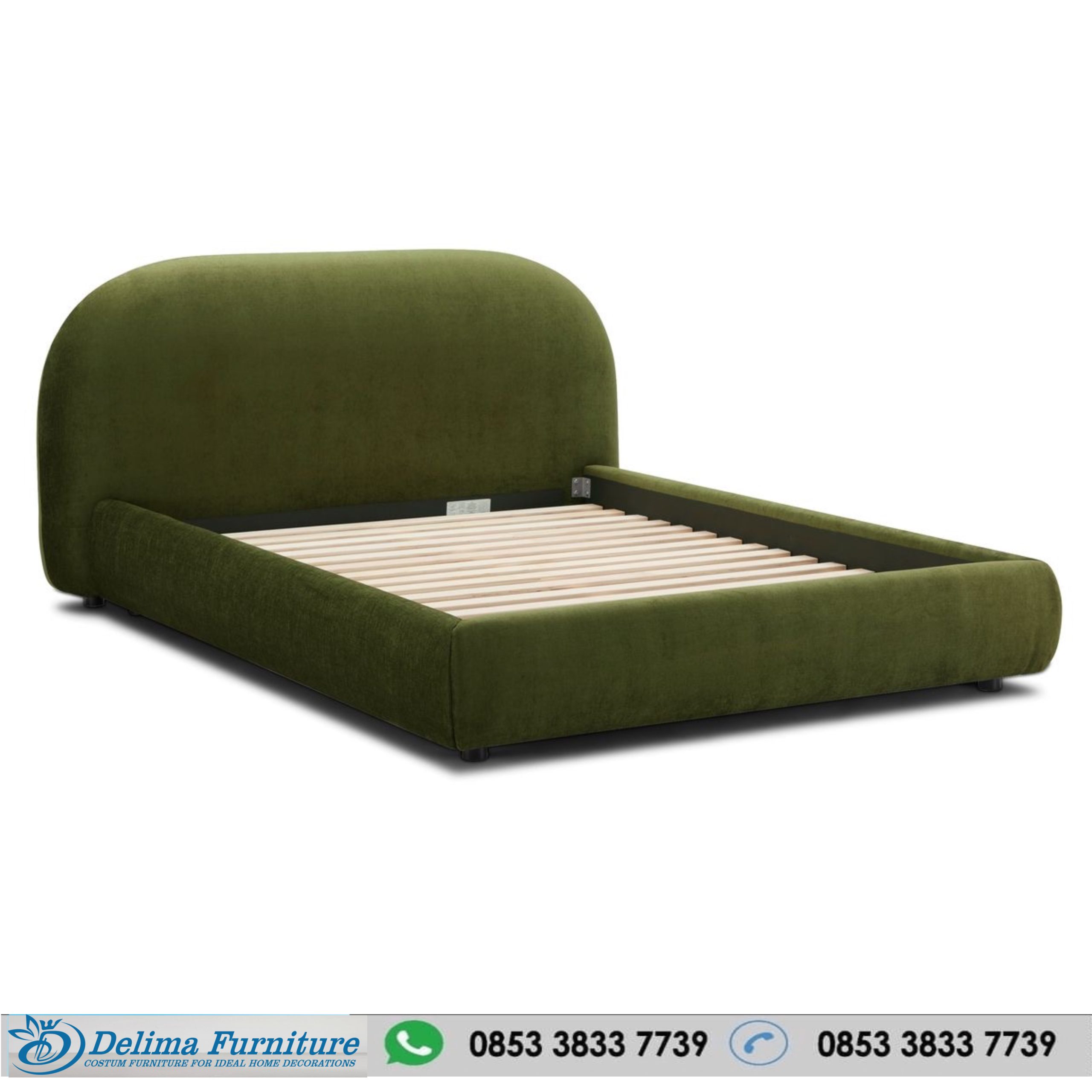 Bed Frame Modern Beludru Warna Hijau