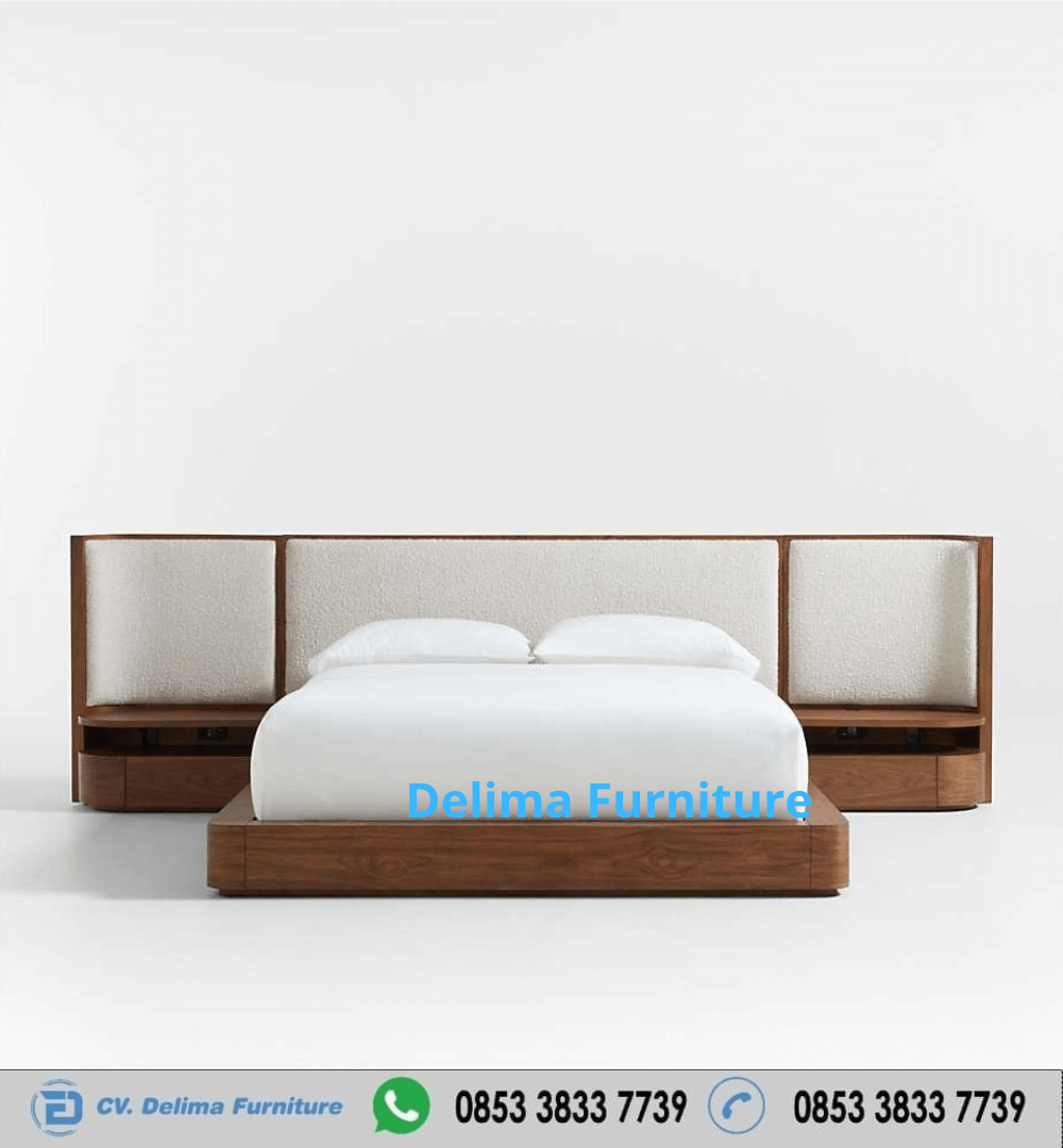 Bed Frame Modern Kayu Solid Headboard Elegan Fungsional