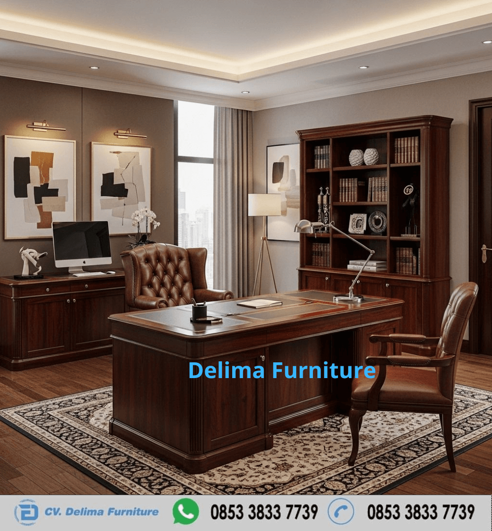Meja Kerja Direktur Kayu Jati Executive Bookcase