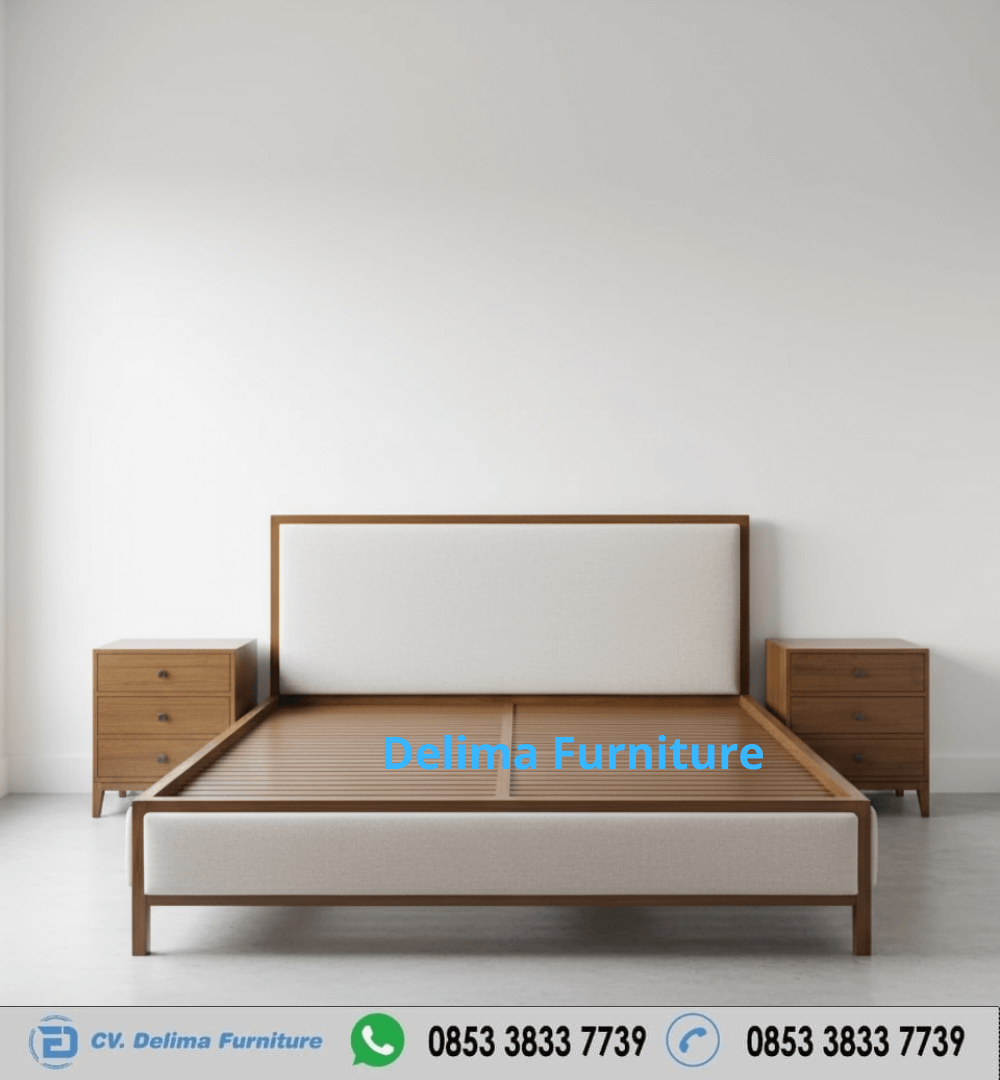 Ranjang Minimalis Kayu Solid Headboard Busa