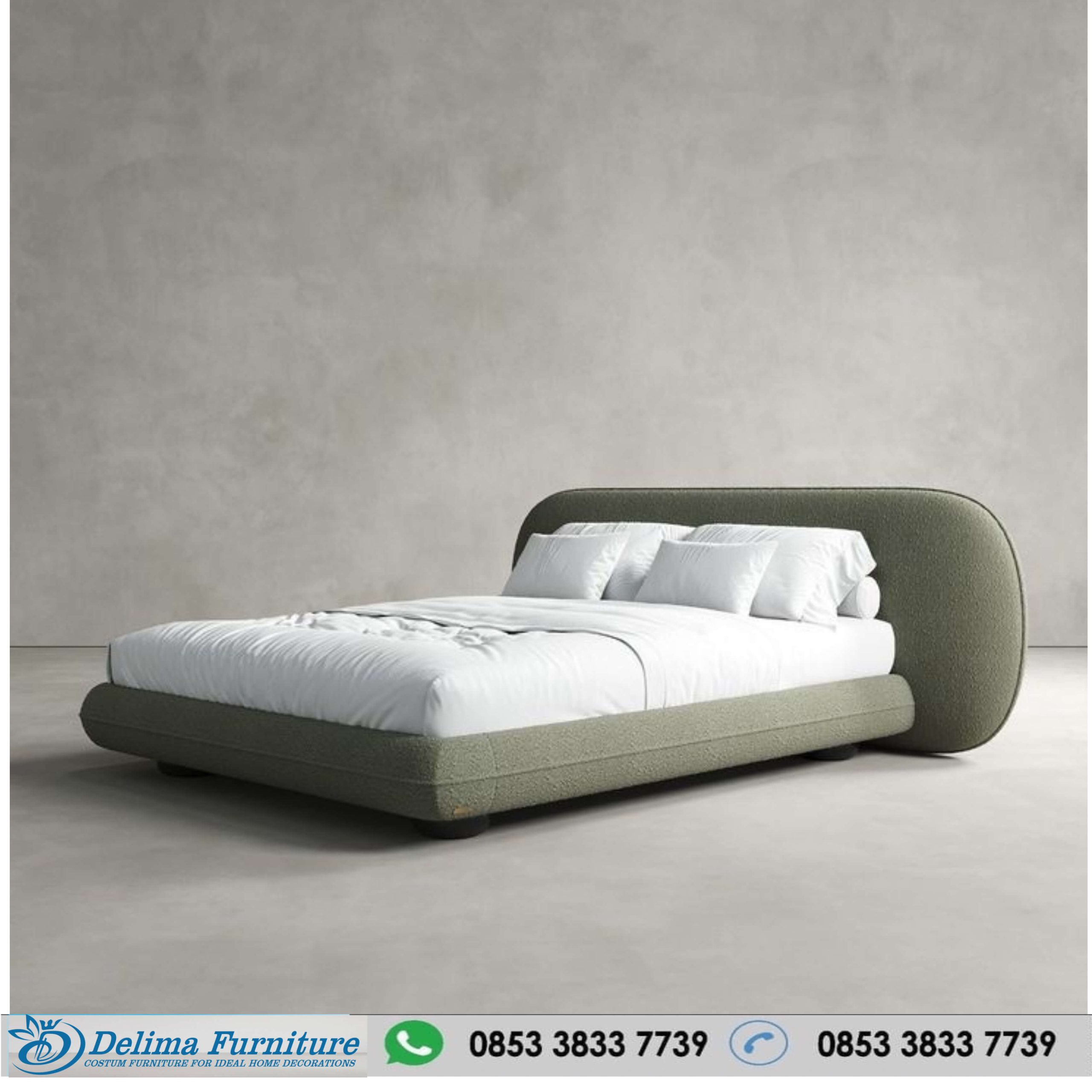 Ranjang Tidur Minimalis Mewah Bahan Beludru Abu-Abu