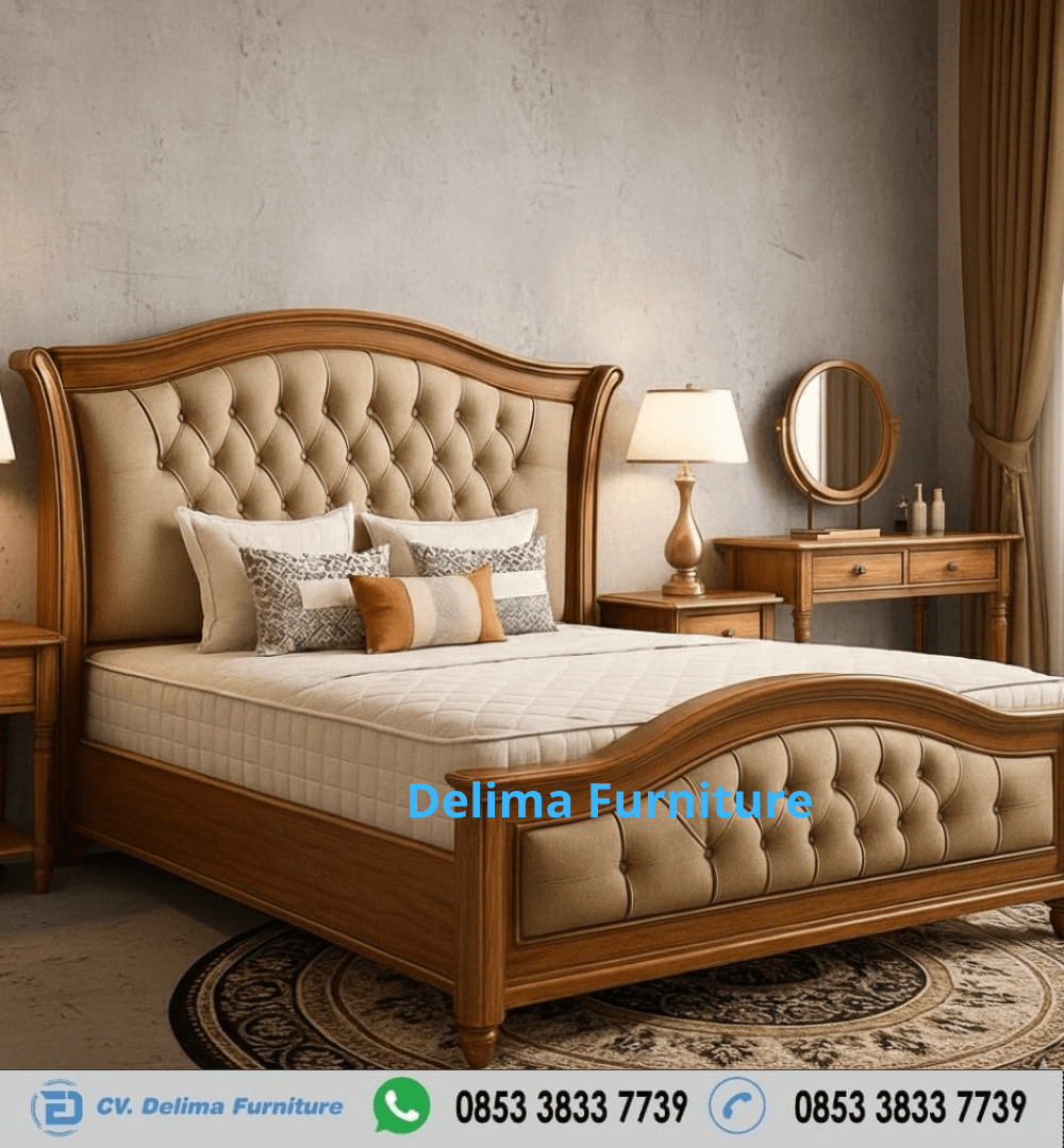 Tempat Tidur Kayu Jati Klasik Chesterfield
