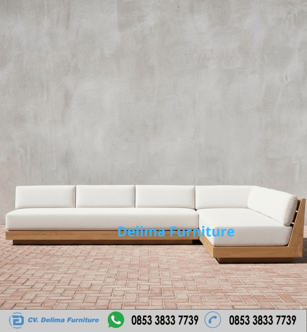 Sofa Letter L Kayu Solid Desain Rendah