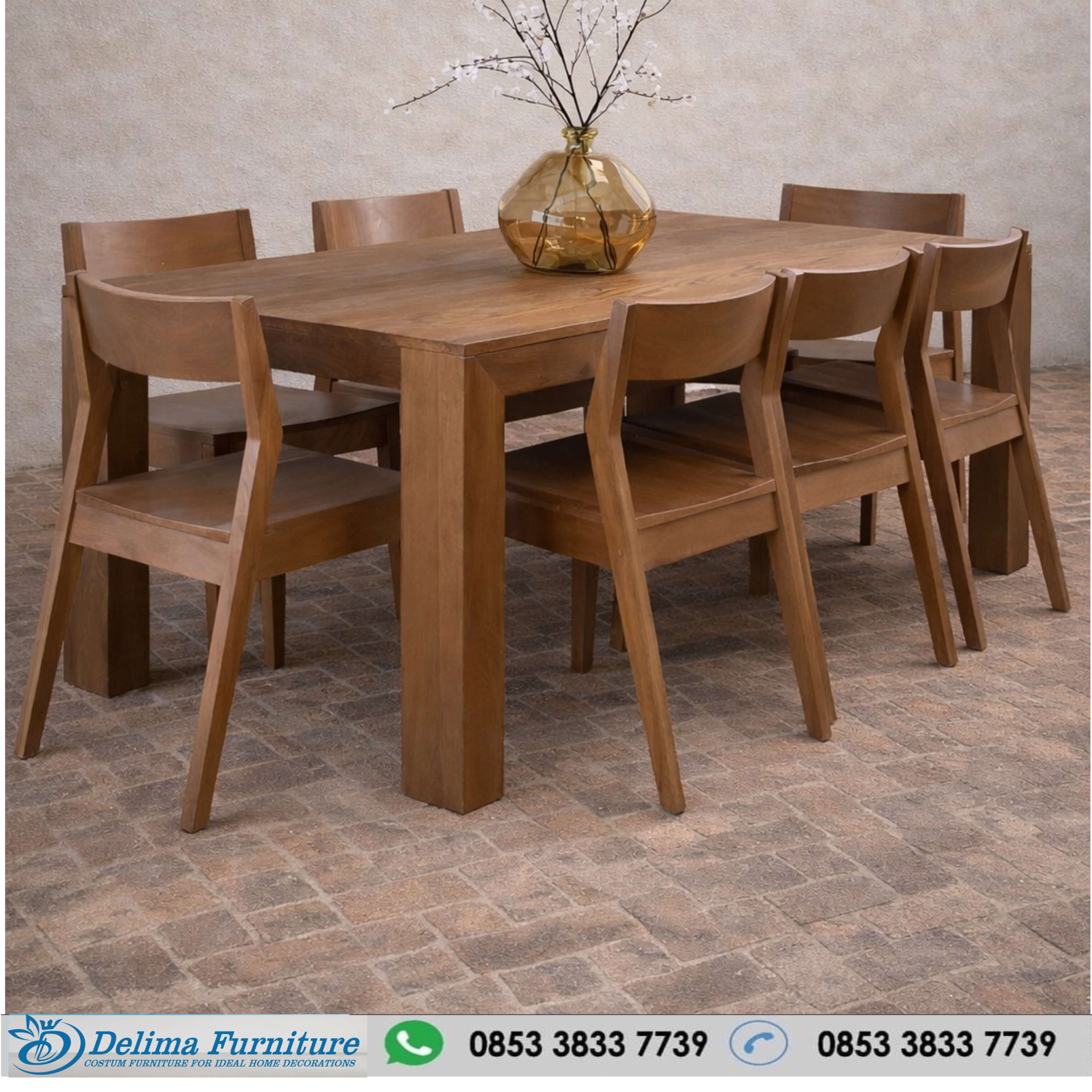 Meja Makan Kayu Solid Minimalis 6 Kursi Modern Elegan