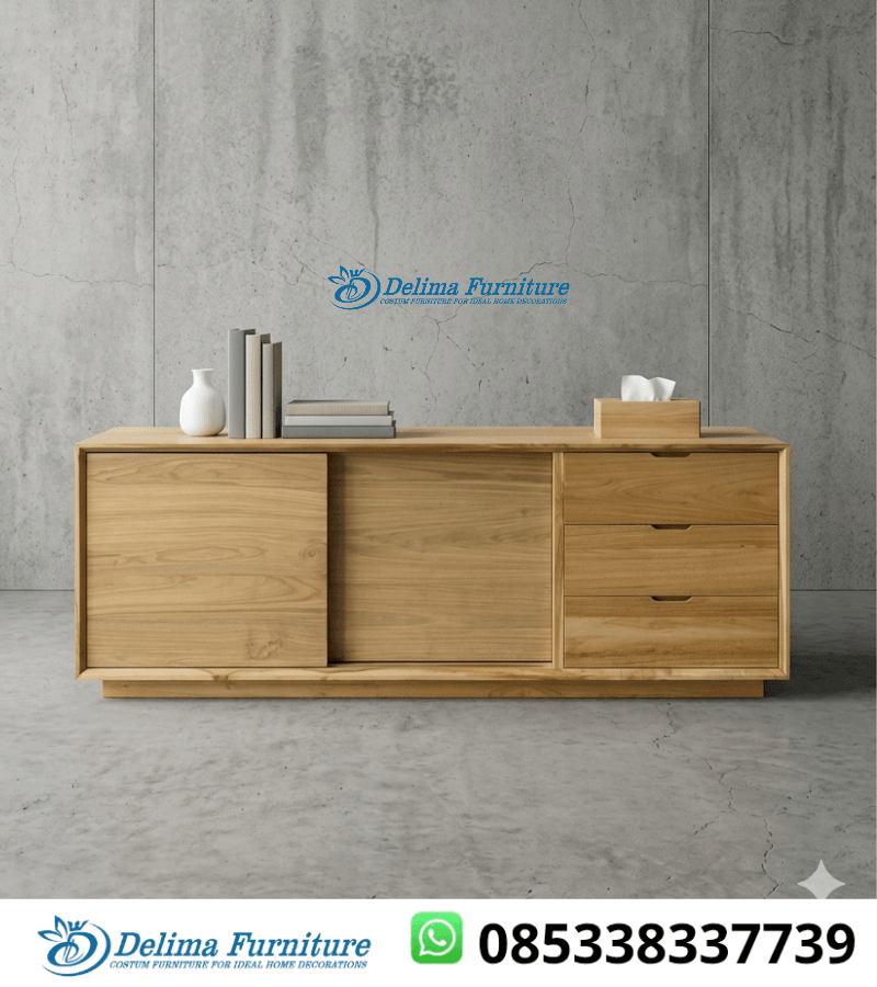 Bufet Tv Minimalis Kayu Jati Sliding Door