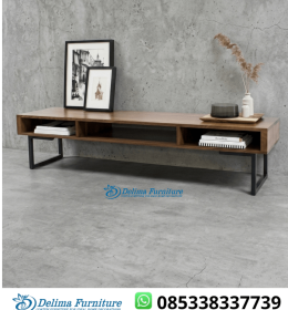 Meja Tv Kayu Solid Kaki Industrial