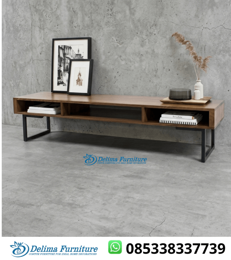 Meja Tv Kayu Solid Kaki Industrial