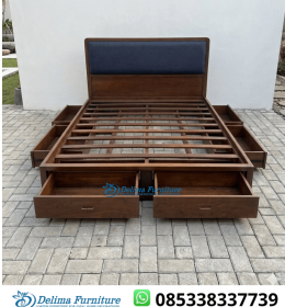 Tempat Tidur Minimalis Kayu Jati 6 Laci