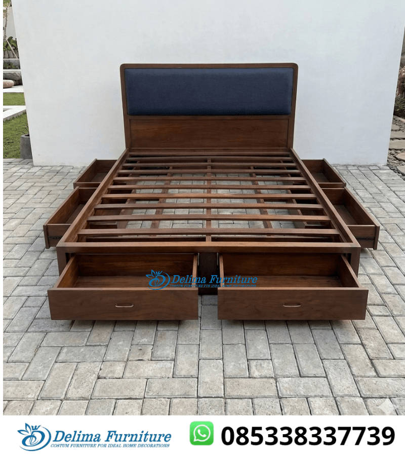Tempat Tidur Minimalis Kayu Jati 6 Laci
