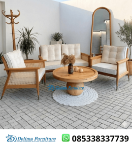 Set Kursi Tamu Jati Rotan Japandi Minimalis 211 Seater
