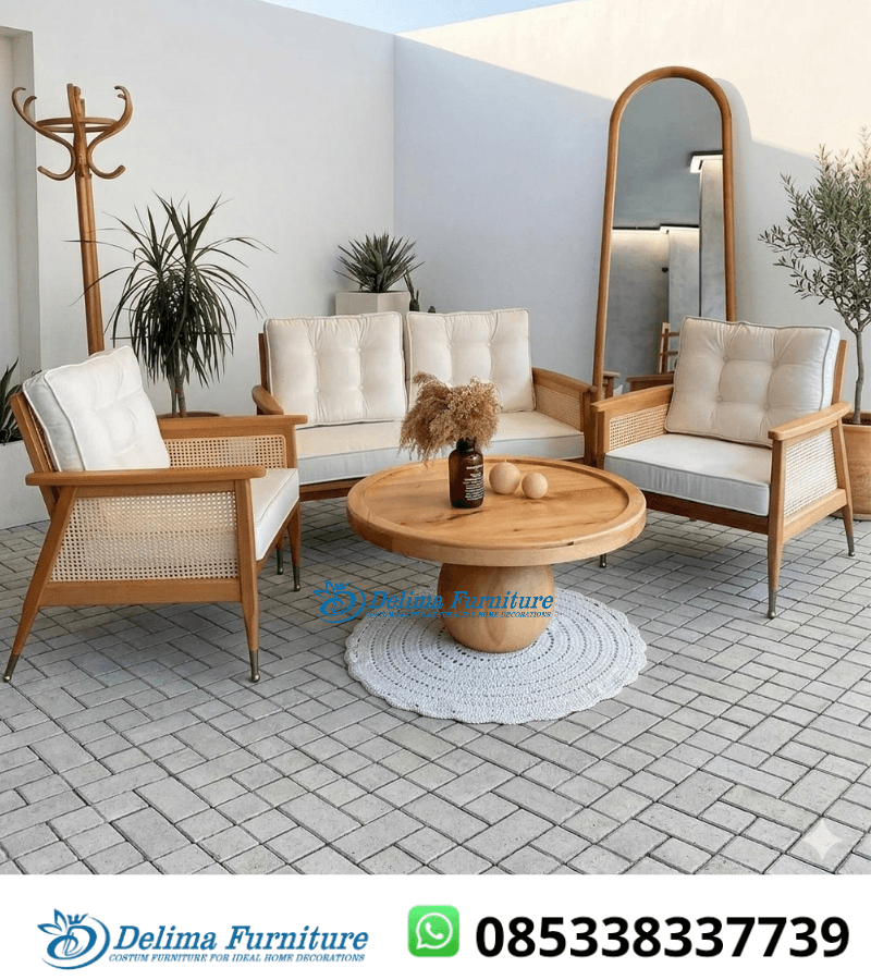 Set Kursi Tamu Jati Rotan Japandi Minimalis 211 Seater