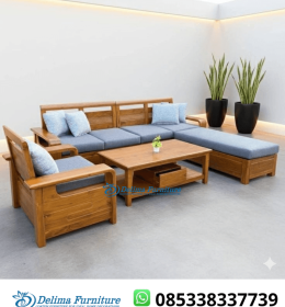 Kursi Tamu Jati Sofa L Minimalis Modern 311 Seater