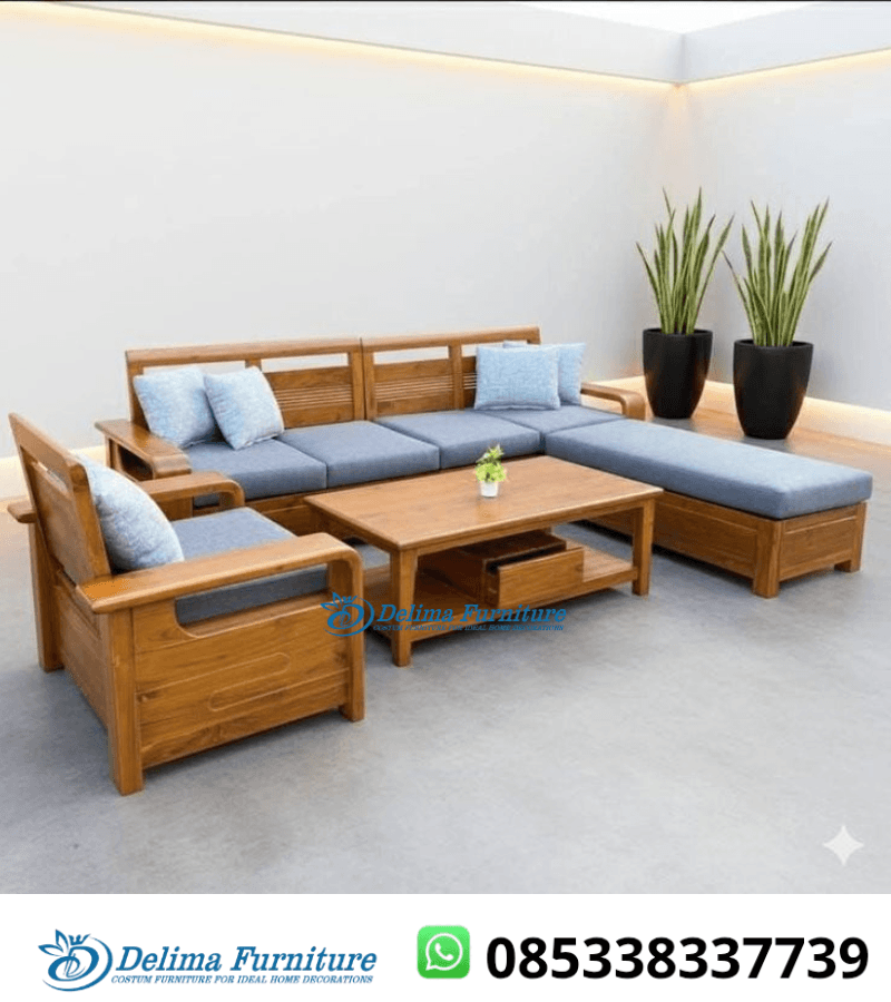 Kursi Tamu Jati Sofa L Minimalis Modern 311 Seater