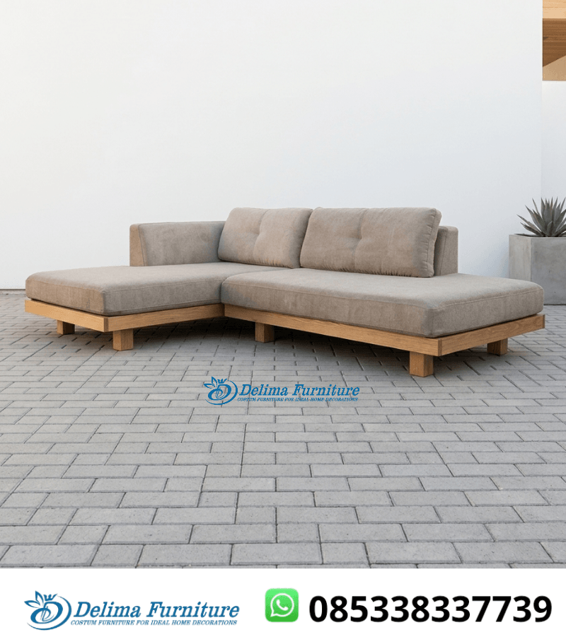 Sofa L Daybed Kayu Jati Minimalis Japandi Modern