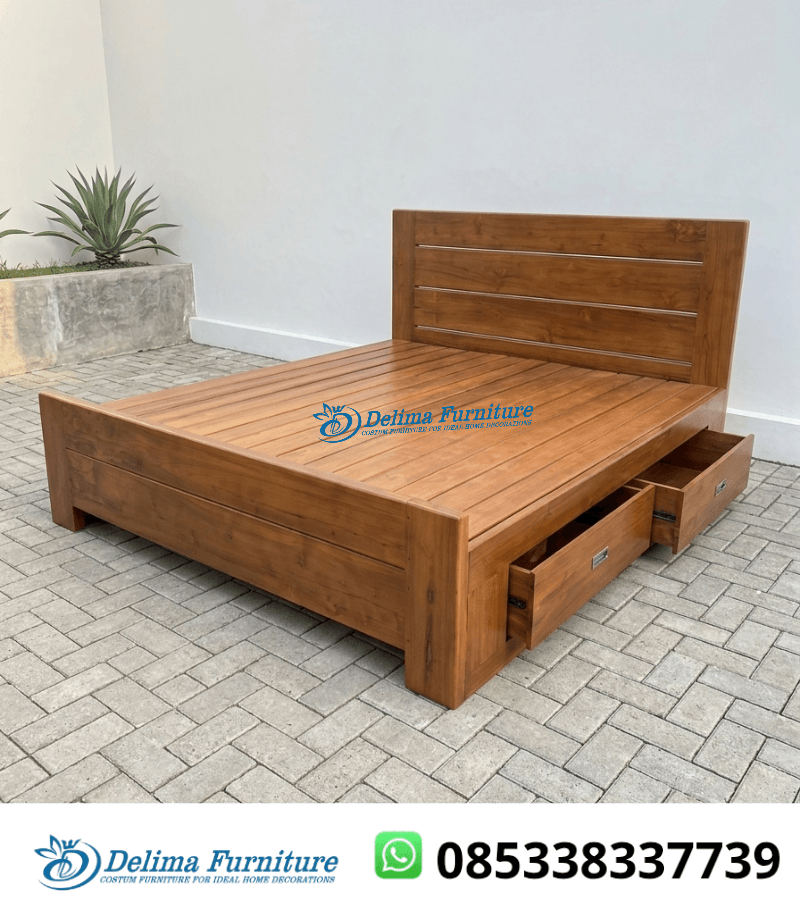 Tempat Tidur Jati Storage Minimalis Langsung Workshop