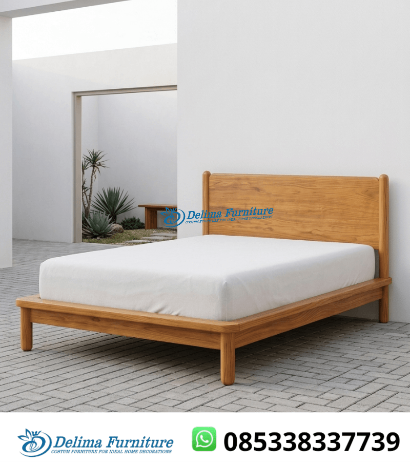 Ranjang Jati Japandi Tiang Bulat Kaki Silinder