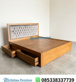 Dipan Jati Headboard Jok Kancing Modern Laci 2