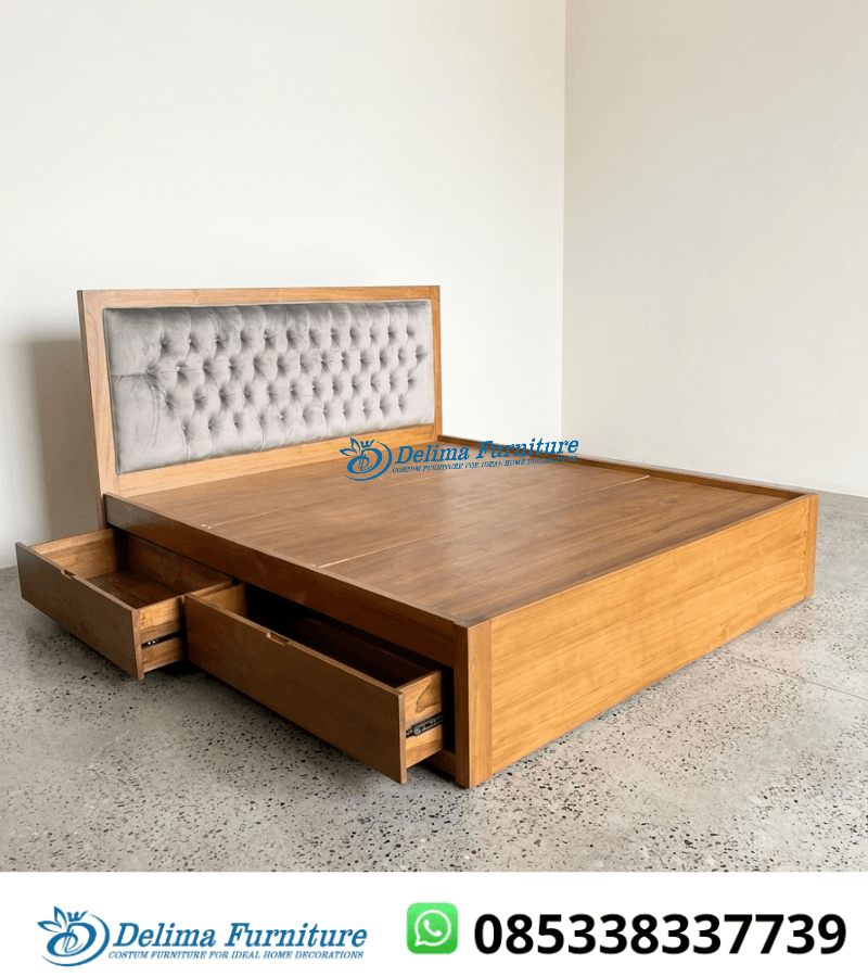 Dipan Jati Headboard Jok Kancing Modern Laci 2