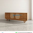 Meja TV Kayu Jati Solid Pintu Geser Rotan Modern