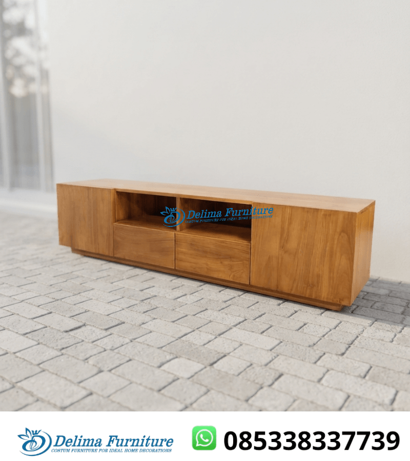 Bufet TV Kayu Jati Solid Model Kotak Modern