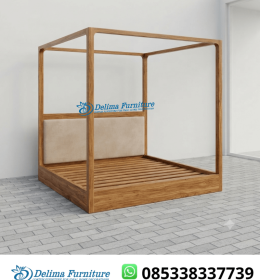Dipan Jati Canopy Tiang 4 Headboard Busa Modern