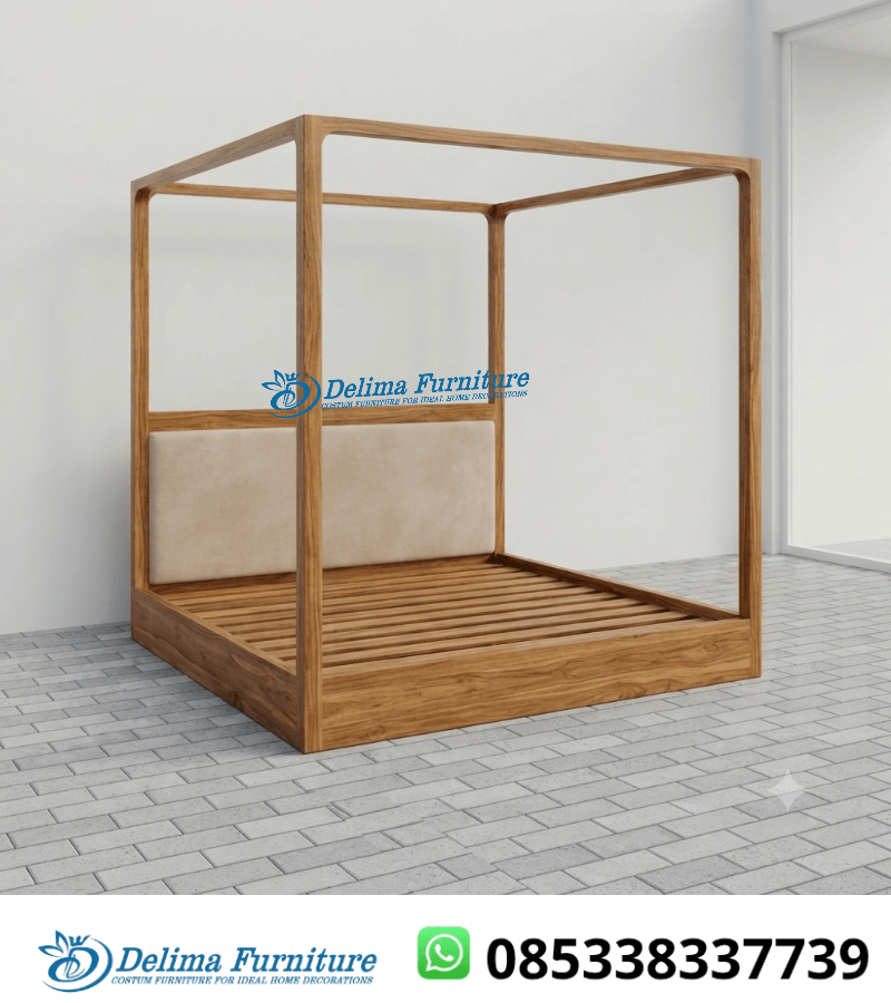 Dipan Jati Canopy Tiang 4 Headboard Busa Modern