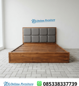 Dipan Jati Headboard Busa Kotak 8 Panel Modern