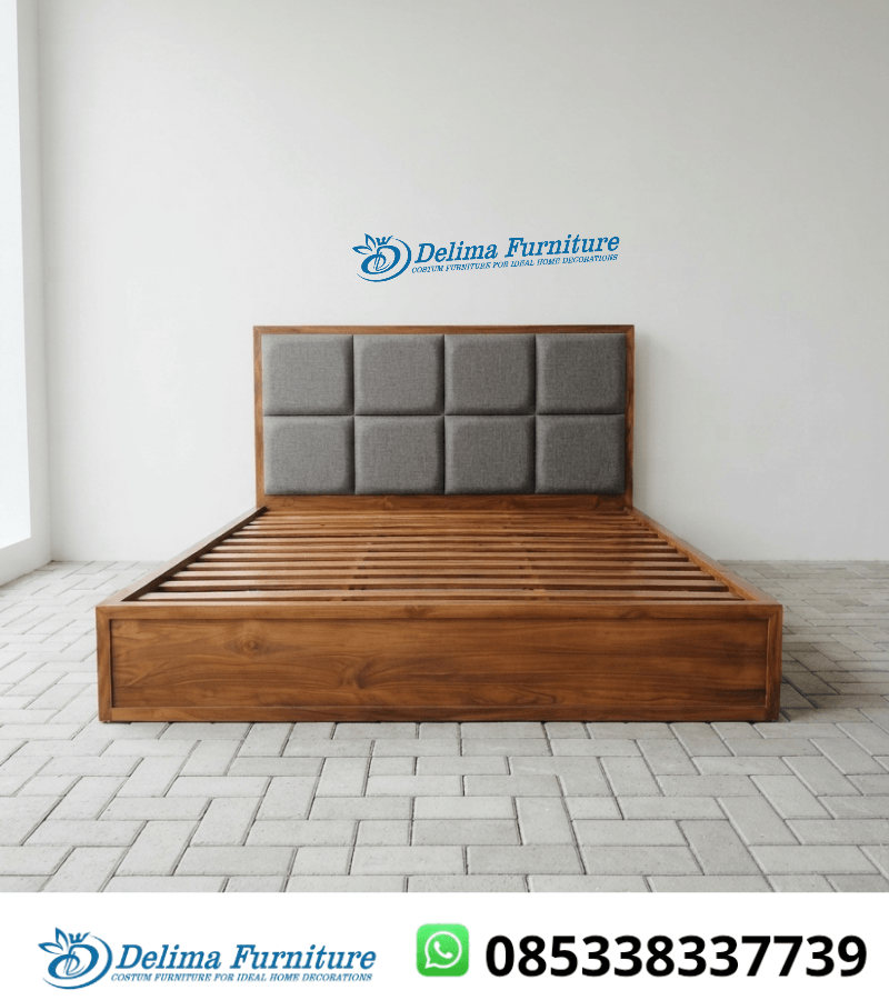 Dipan Jati Headboard Busa Kotak 8 Panel Modern