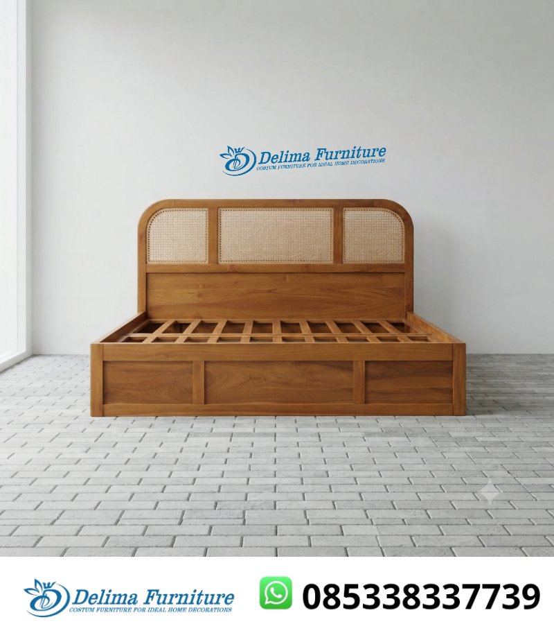 Dipan Jati Rotan 3 Panel Sudut Lengkung Natural